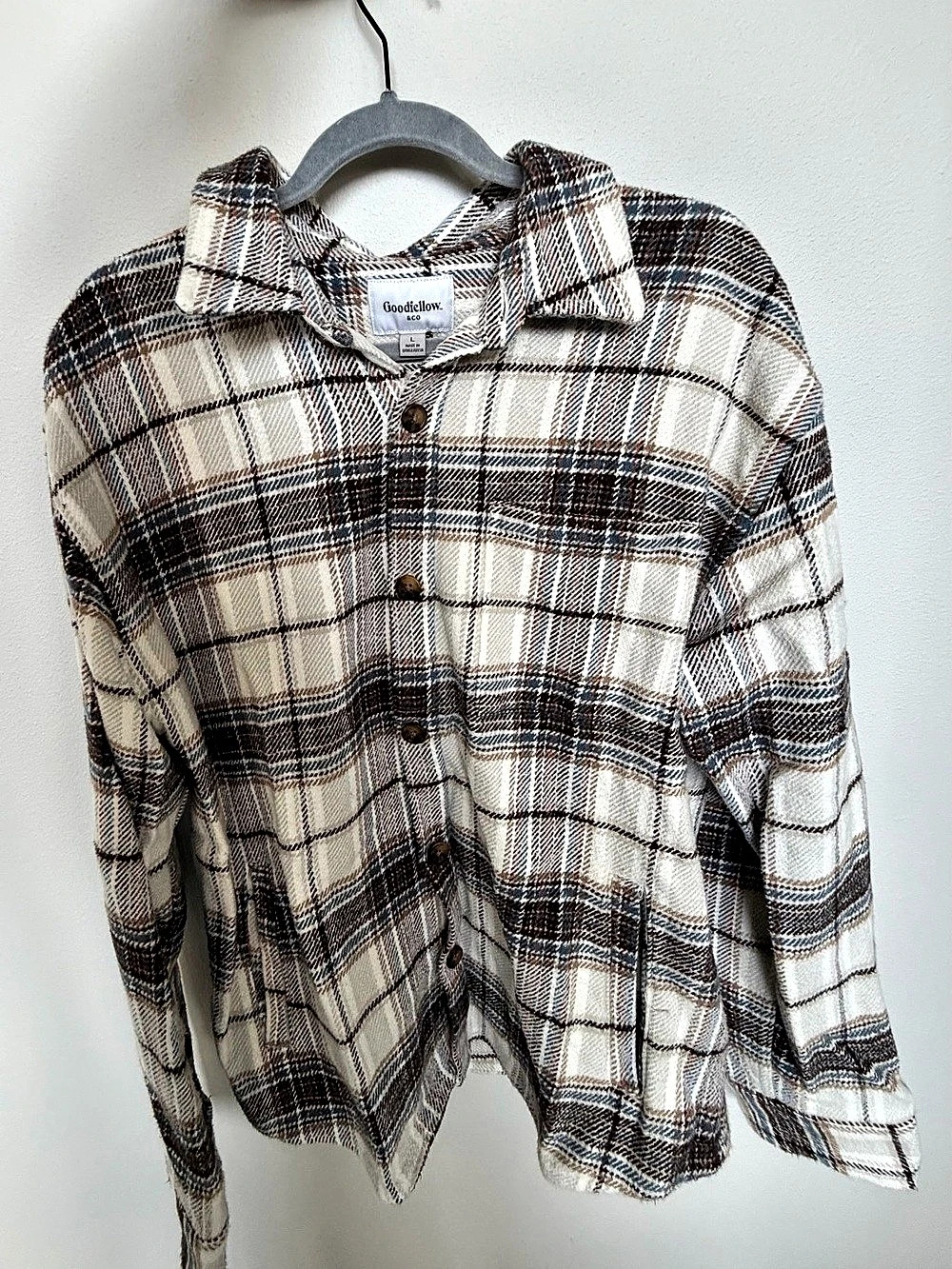 Goodfellow & Co Plaid Button Down Shirt in Brown & Cream Size Medium